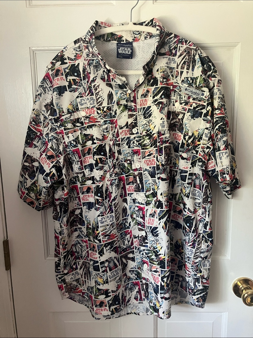 Columbia PFG Star Wars Graphic Button-Down Short-Sleeve Shirt Medium EUC